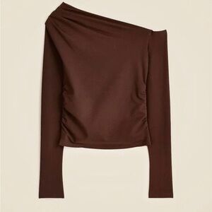 J. Crew Brown Asymmetric One-Shoulder Long Sleeve Top